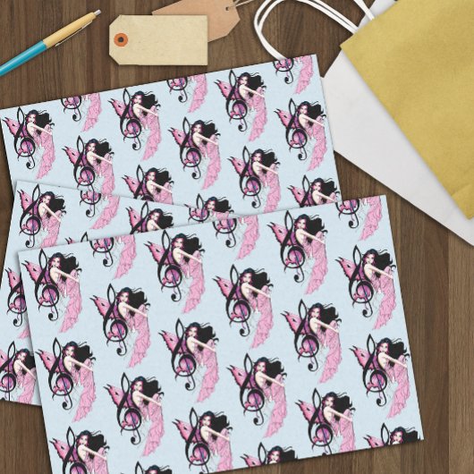 幻想的なピンクの妖精の青いファンタジー音楽ノート 薄葉紙