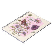 幻想的なピンクの植物画蝶花柄  ノートブック (左側)
