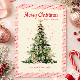 幻想的なピンクの水彩クリスマスツリー シーズンカード