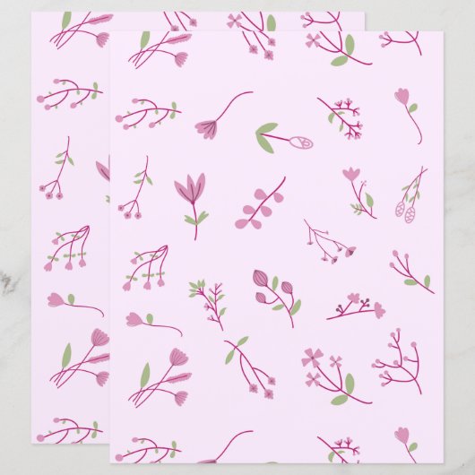 幻想的なピンクの花の植物パターンペーパー (正面/裏面)