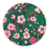 幻想的なピンクの花の陶器ノブ セラミックノブ (正面)