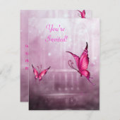 幻想的なピンクの蝶のイベント 招待状 (正面/裏面)