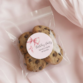 幻想的なピンクの蝶結びの誕生日パーティー ラウンドシール