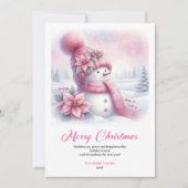 幻想的なピンクの雪だるまのクリスマスキッズカード デジタル シーズンカード (正面)