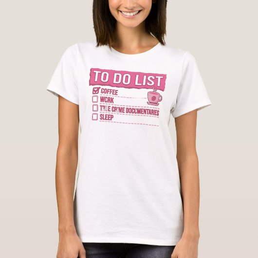 幻想的なピンクのCOFFEE+WORK+TRUE+CRIME Tシャツ (正面)