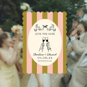 幻想的なピンクストライプのらくがきSave the Date 招待状