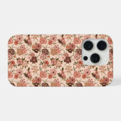 幻想的なピーチブラウンの花柄 iPhoneケース (裏面横)