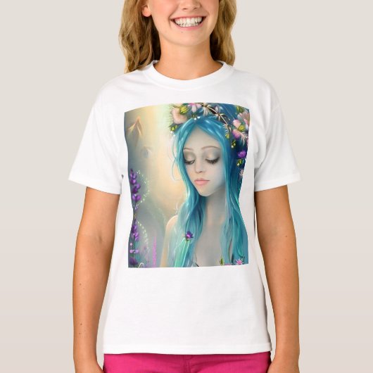 幻想的なファンタジーアート | 美しい青い妖精 Tシャツ (正面)