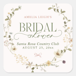 幻想的なフェアリーテイルガーデン＆ボウズのブライダルシャワー スクエアシール