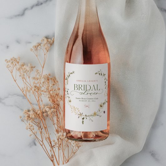 幻想的なフェアリーテイルガーデン&リボンのブライダルシャワー ワインラベル