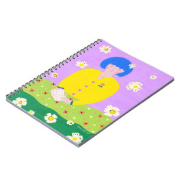幻想的なフォークアートの読書少女 カラフル ノートブック