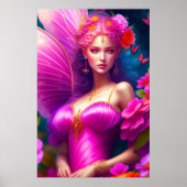 幻想的なフクシアの妖精の花と蝶々 ポスター (正面)