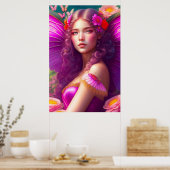 幻想的なフクシアの妖精の花と蝶々 ポスター (キッチン)