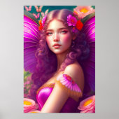 幻想的なフクシアの妖精の花と蝶々 ポスター (正面)