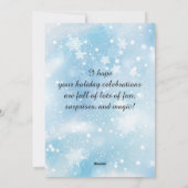 幻想的なフクロウのクリスマス 青紫色の水彩画 シーズンカード (裏面)