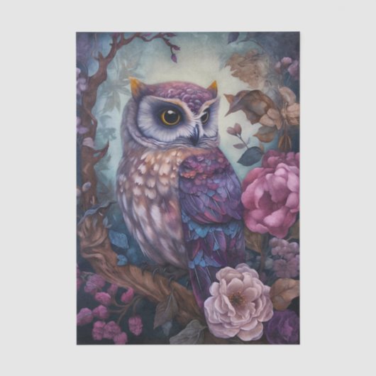 幻想的なフクロウの花柄 薄葉紙 (正面)