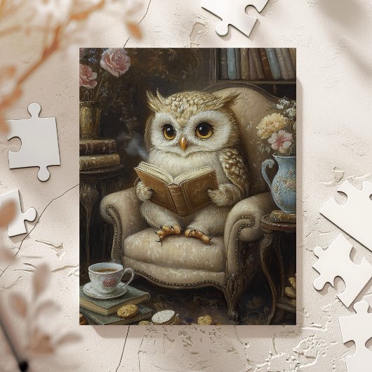 幻想的なフクロウの読書アートプリント ジグソーパズル
