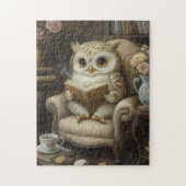 幻想的なフクロウの読書アートプリント ジグソーパズル (縦)