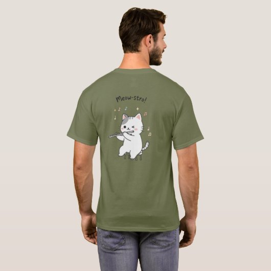 幻想的なフルートを演奏する猫 Tシャツ (裏面フル)