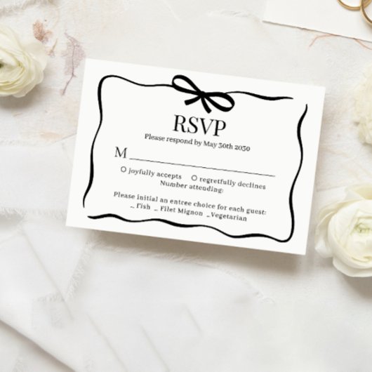 幻想的なブラックボウタイの結婚式メニュー選択RSVP 出欠カード