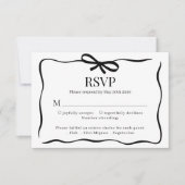 幻想的なブラックボウタイの結婚式メニュー選択RSVP 出欠カード (正面)