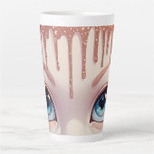 幻想的なブルーアイズ+滴るメイク カフェラテマグ (正面)