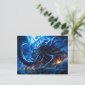 幻想的なペイント：荒海で船を襲うクラーケン ポストカード (スタンド正面)
