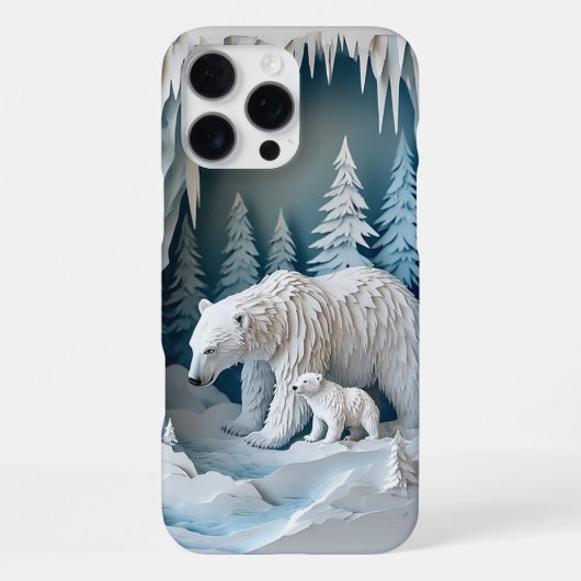 幻想的なホッキョクグマの冬の物語 ✨ 雪のペーパーアート iPhoneケース (裏面)