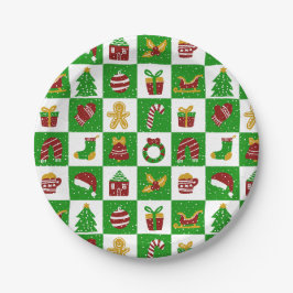 幻想的なホリデーパイン ツリー グリーン クリスマス ペーパープレート