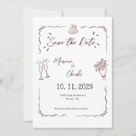 幻想的なホワイト ハンドドローイングの結婚式 セーブザデート