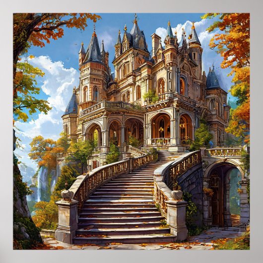 幻想的なホームのための秋の城の風景 ポスター (正面)
