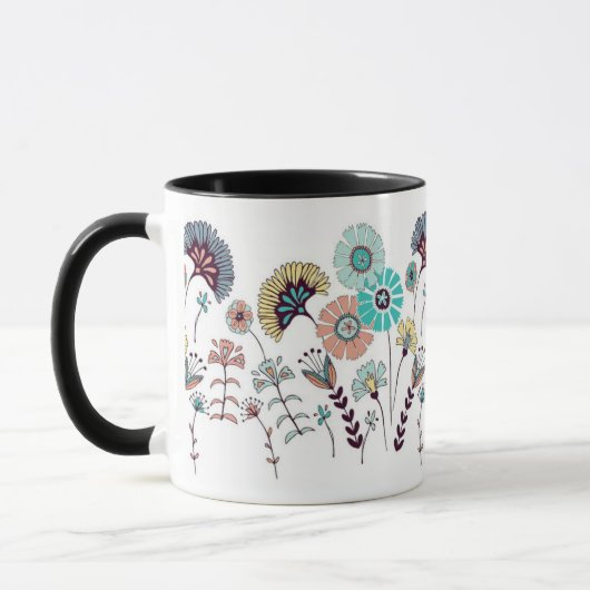 幻想的なボヘミアン風の野の花の草原のイラスト入りTマグ マグカップ (左)