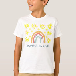 幻想的なボヘミアン・レインボーと太陽の5歳の誕生日キッズ Tシャツ