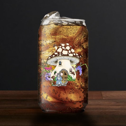 幻想的なマウス+きのこの家+花+ブルー ガラス缶