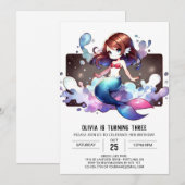 幻想的なマーメイドの誕生日 招待状 (正面/裏面)