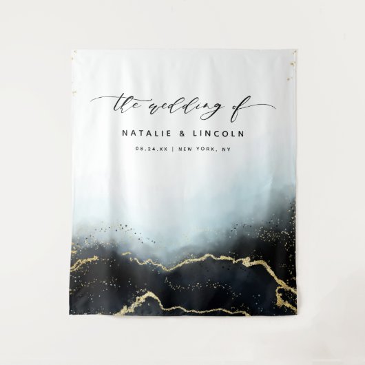 幻想的なミストオンブルネイビーブルーの写真ブース背景 タペストリー (正面)