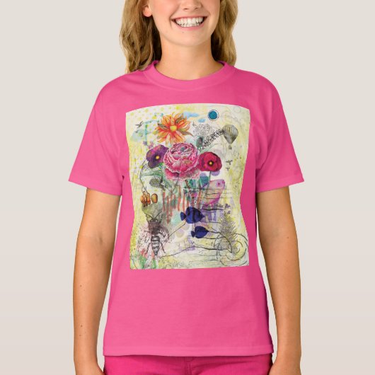 幻想的なミックスメディアコラージュアート Tシャツ (正面)
