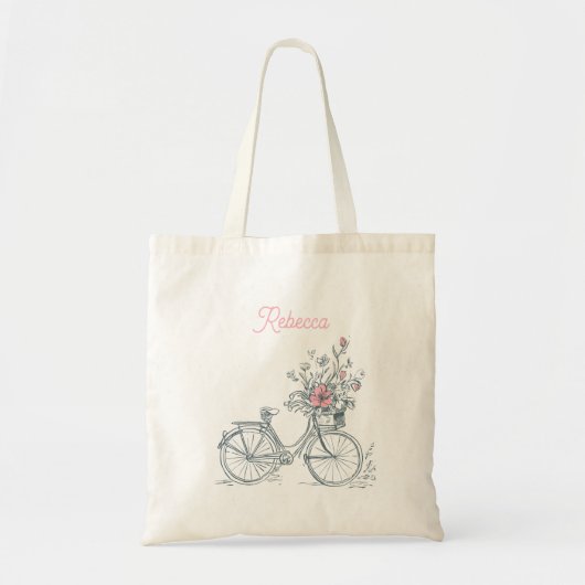 幻想的なミニマリスト自転車の蔓とピンクのバラ トートバッグ (正面)