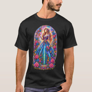 幻想的なモザイクプリンセスのガラスドームTシャツ | 花柄 Tシャツ