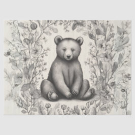 幻想的なモノクロのクマの花園 薄葉紙
