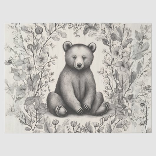 幻想的なモノクロのクマの花園 薄葉紙 (正面)