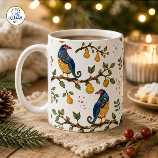 幻想的なヤマウズラと梨の木 ブルークリスマス コーヒーマグカップ