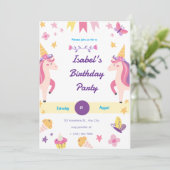 幻想的なユニコーンの誕生日招待状 招待状 (スタンド正面)