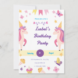 幻想的なユニコーンの誕生日招待状 招待状