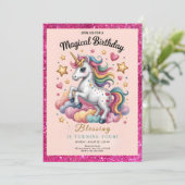 幻想的なユニコーンの4歳の誕生日 招待状 (スタンド正面)