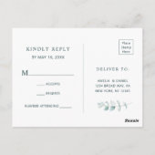 幻想的なユーカリのゴールドグリーンウェディングの返信ハガキ ポストカード (裏面)