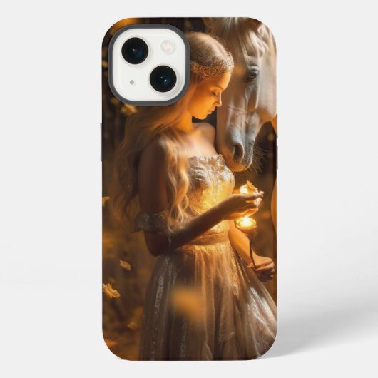 幻想的なライトの少女と馬 iPhoneケース (裏面)
