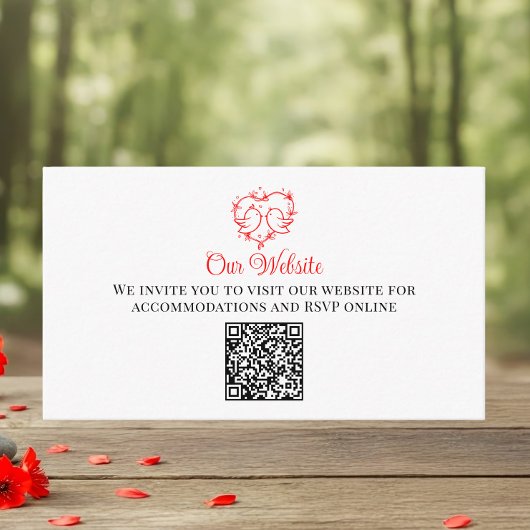幻想的なラブバードのボホ赤ハート結婚式ウェブサイト エンクロージャーカード