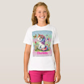 幻想的なラメフラワーユニコーンTシャツ Tシャツ (正面フル)