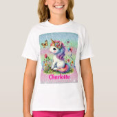 幻想的なラメフラワーユニコーンTシャツ Tシャツ (正面)